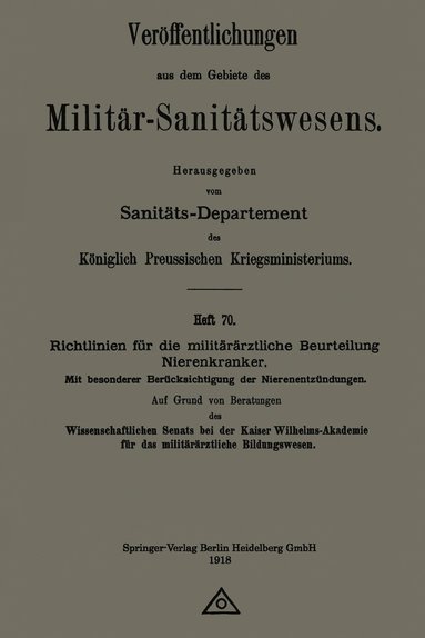 bokomslag Richtlinien für die militärärztliche Beurteilung Nierenkranker