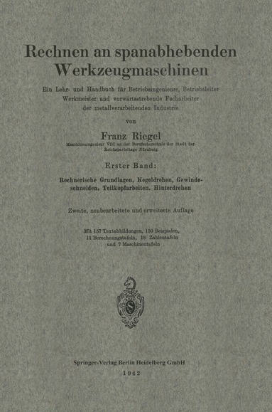 Franz Riegel - Rechnen an spanabhebenden Werkzeugmaschinen, Häftad