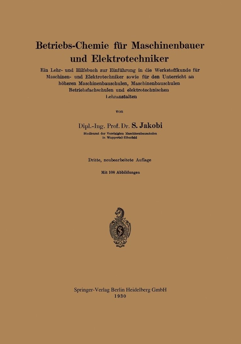 Betriebs-Chemie fr Maschinenbauer und Elektrotechniker 1