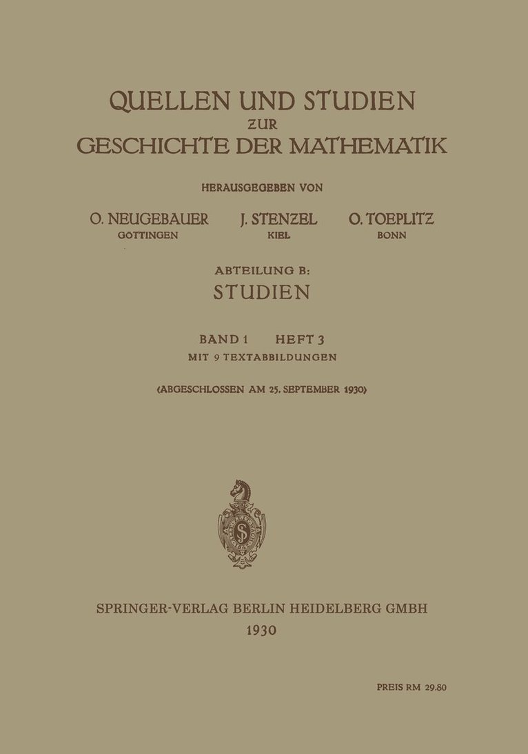 Quellen und Studien zur Geschichte der Mathematik 1