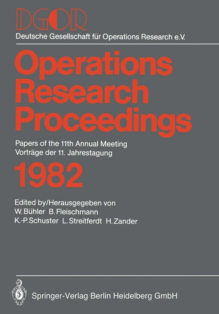 Operations Research Proceedings 1982 1