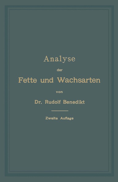 bokomslag Analyse der Fette und Wachsarten