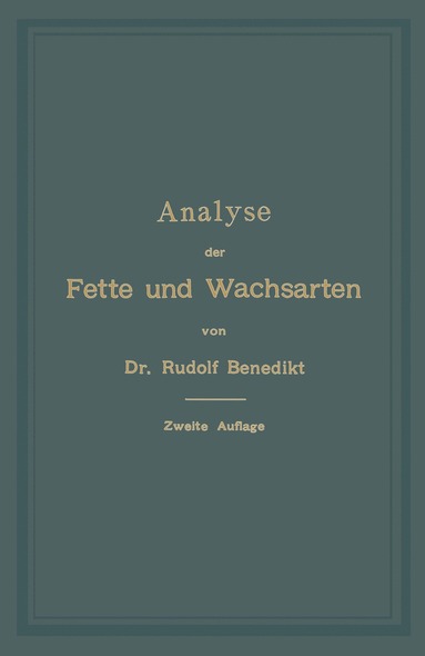 bokomslag Analyse der Fette und Wachsarten