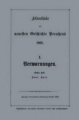 bokomslag Aktenstcke zur neuesten Geschichte Preuens 1863