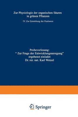 bokomslag Zur Physiologie der organischen Suren in grnen Pflanzen