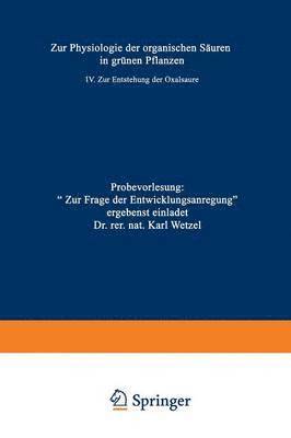 Karl Wetzel - Zur Physiologie der organischen Säuren in grünen Pflanzen, Häftad