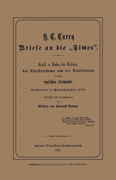Herny Charles Carey, Wilhelm von  Kardorff-Wabnitz - Briefe an die „Times”, Häftad