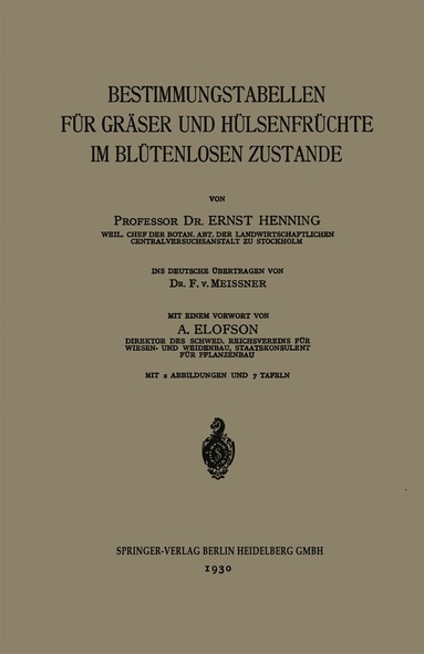 bokomslag Bestimmungstabellen für Gräser und Hülsenfrüchte im Blütenlosen Zustande