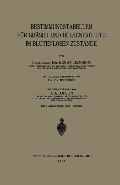 bokomslag Bestimmungstabellen fur Graser und Hulsenfruchte im Blutenlosen Zustande