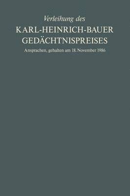 bokomslag Verleihung des Karl-Heinrich-Bauer Gedchtnispreises