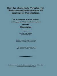 bokomslag ber das dielektrische Verhalten von Niederspannungskondensatoren mit geschichteter Papierisolation