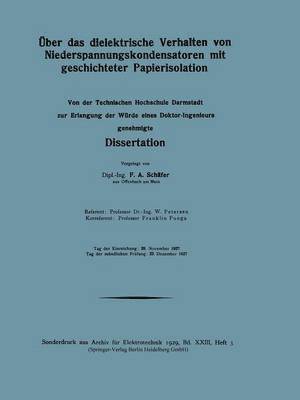 bokomslag ber das dielektrische Verhalten von Niederspannungskondensatoren mit geschichteter Papierisolation