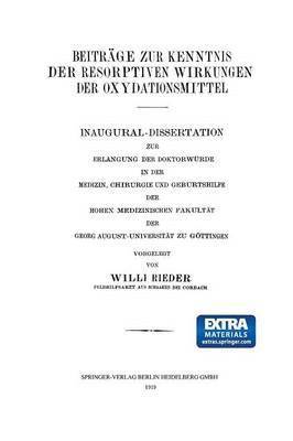 bokomslag Beiträge zur Kenntnis der Resorptiven Wirkungen der Oxydationsmittel