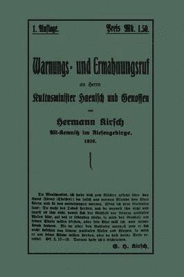 Warnungs- und Ermahnungsruf an Herrn Kultusminister Haenisch und Genossen 1