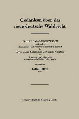 bokomslag Gedanken ber das neue deutsche Wahlrecht