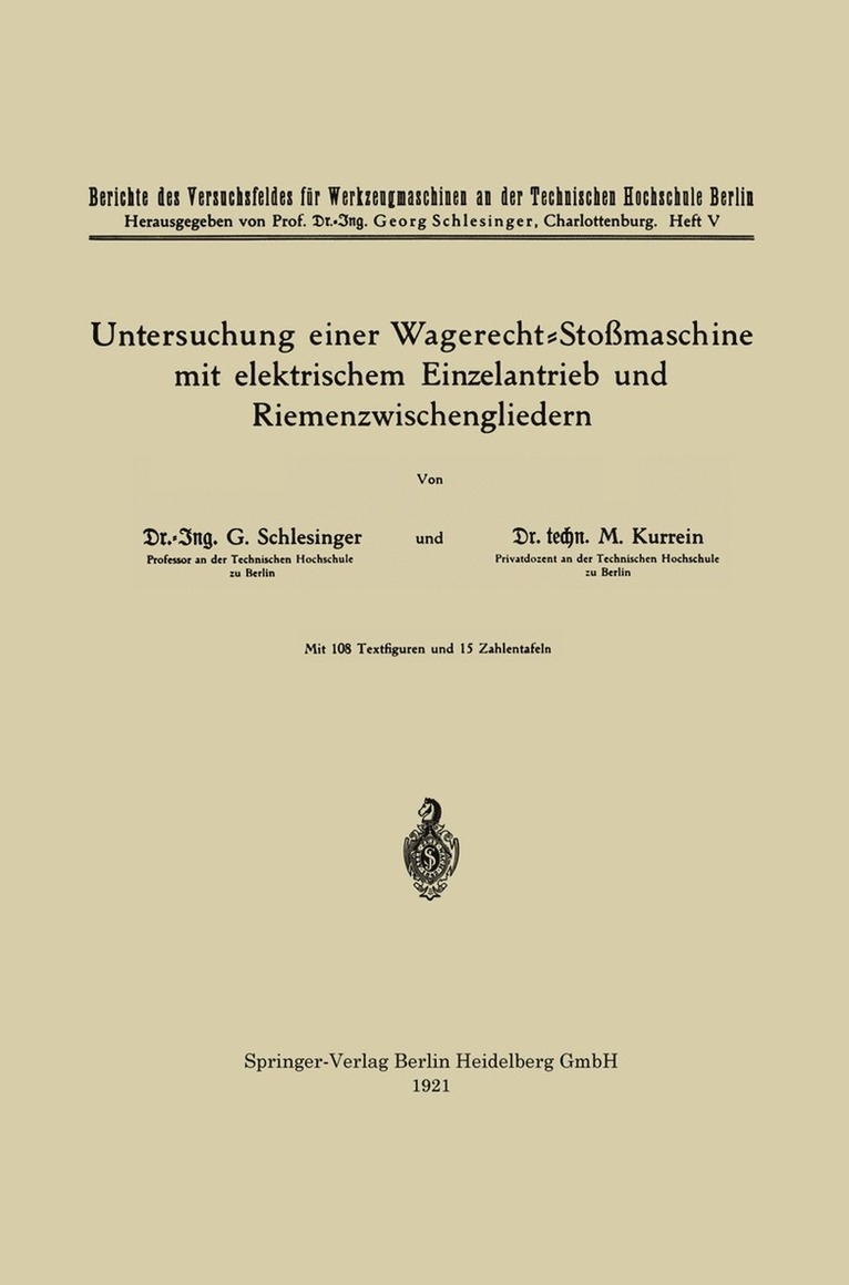 Untersuchung einer Wagerecht-Stossmaschine mit elektrischem Einzelantrieb und Riemenzwischengliedern 1