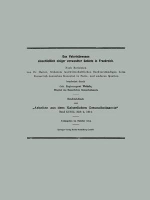 bokomslag Das Veterinrwesen einschlielich einiger verwandter Gebiete in Frankreich
