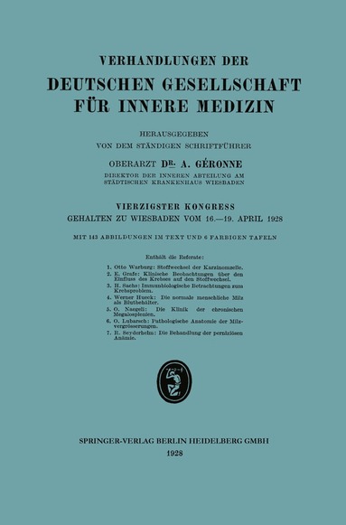 A. Gérone - Verhandlungen der Deutschen Gesellschaft für Innere Medizin, Häftad