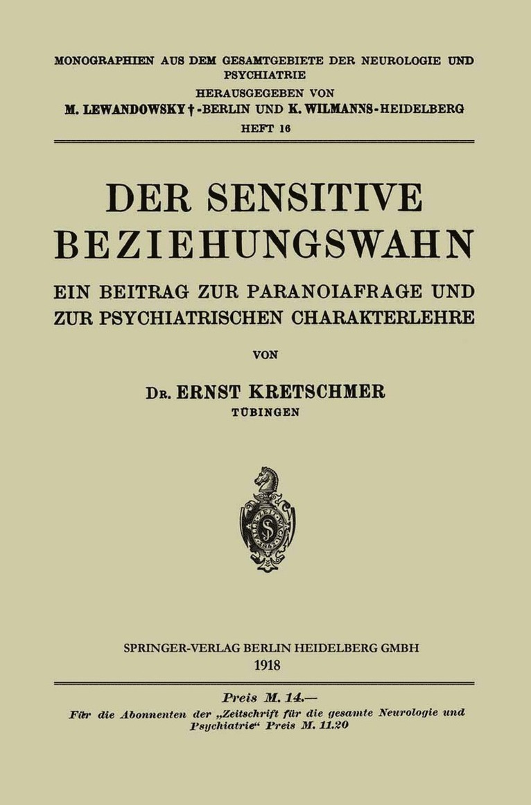 Ernst Kretschmer - Der Sensitive Beziehungswahn, Häftad