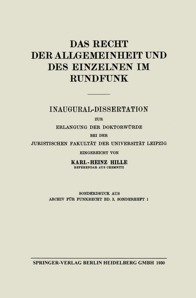 bokomslag Das Recht der Allgemeinheit und des Einzelnen im Rundfunk