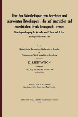 bokomslag ber den Sicherheitsgrad von bewehrten und unbewehrten Betonkrpern, die auf zentrischen und exzentrischen Druck beansprucht werden