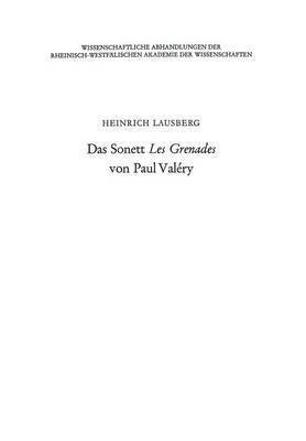 Heinrich Lausberg - Das Sonett Les Grenades Von Paul Valéry, Häftad