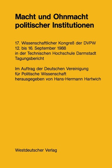 NA Hartwich, Hans-Hermann Hartwich - Macht und Ohnmacht politischer Institutionen, Häftad