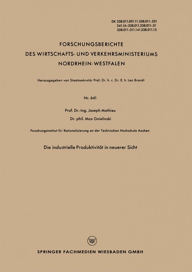 Joseph Mathieu - Die industrielle Produktivität in neuerer Sicht, Häftad