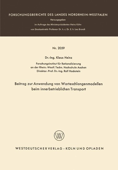 bokomslag Beitrag zur Anwendung von Warteschlangenmodellen beim innerbetrieblichen Transport