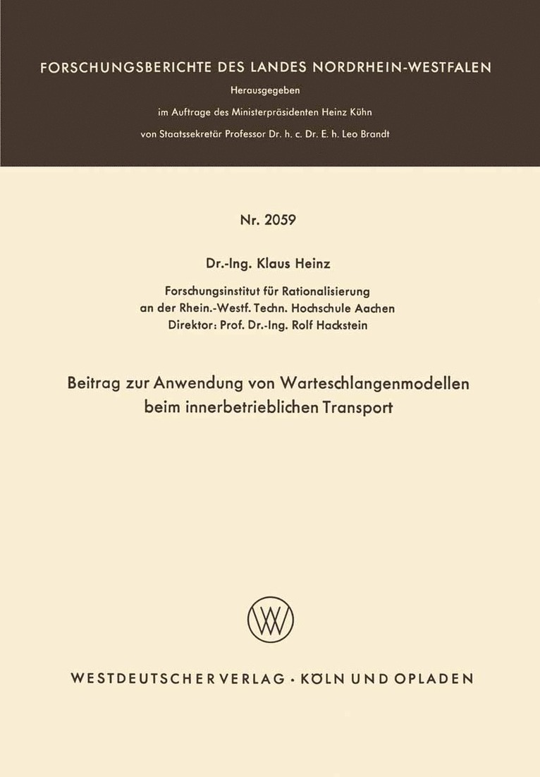 Beitrag zur Anwendung von Warteschlangenmodellen beim innerbetrieblichen Transport