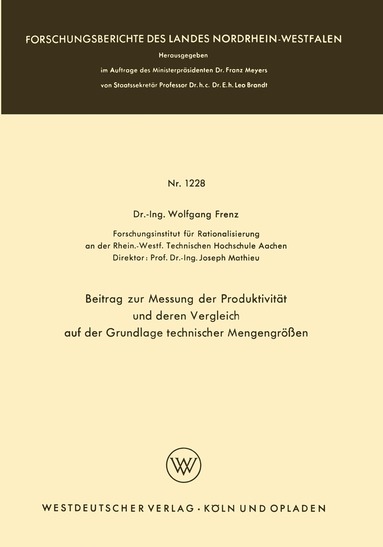 Wolfgang Frenz - Beitrag zur Messung der Produktivität und deren Vergleich auf der Grundlage technischer Mengengrößen, Häftad