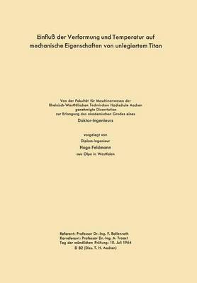 bokomslag Einfluß der Verformung und Temperatur auf mechanische Eigenschaften von unlegiertem Titan