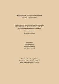 bokomslag Experimentelle Untersuchungen an Einer Axialen Turbinenstufe