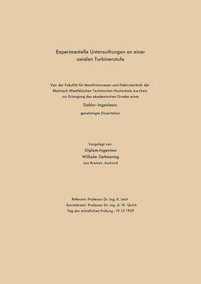 bokomslag Experimentelle Untersuchungen an Einer Axialen Turbinenstufe