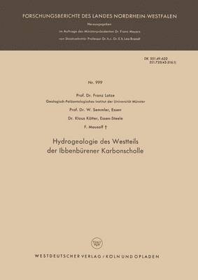 Franz Lotze, W. Semmler, F. Mausolf, Klaus Kötter - Hydrogeologie Des Westteils Der Ibbenbürener Karbonscholle, Häftad