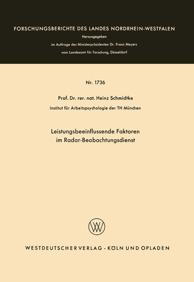 Heinz Schmidtke - Leistungsbeeinflussende Faktoren im Radar-Beobachtungsdienst, Häftad