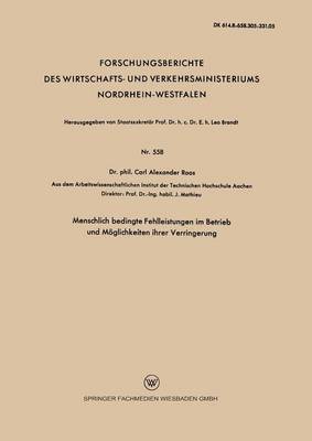 bokomslag Menschlich bedingte Fehlleistungen im Betrieb und Mglichkeiten ihrer Verringerung