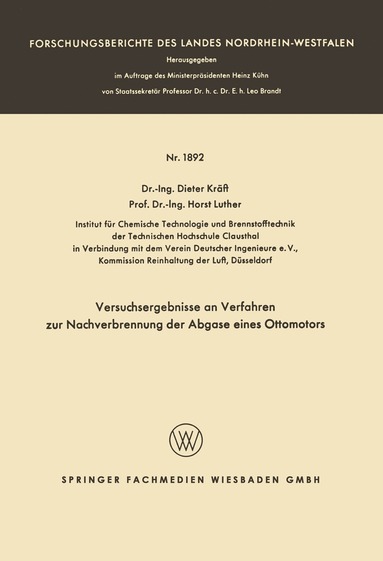 bokomslag Versuchsergebnisse an Verfahren zur Nachverbrennung der Abgase eines Ottomotors