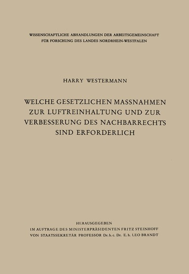 Harry Westermann - Welche gesetzlichen Maßnahmen zur Luftreinhaltung und zur Verbesserung des Nachbarrechts sind erforderlich?, Häftad
