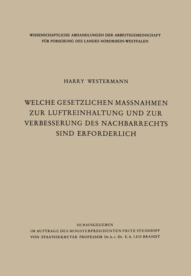 Harry Westermann - Welche gesetzlichen Maßnahmen zur Luftreinhaltung und zur Verbesserung des Nachbarrechts sind erforderlich?, Häftad