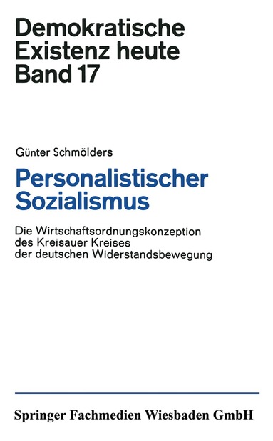 Günter Schmölders - Personalistischer Sozialismus, Häftad
