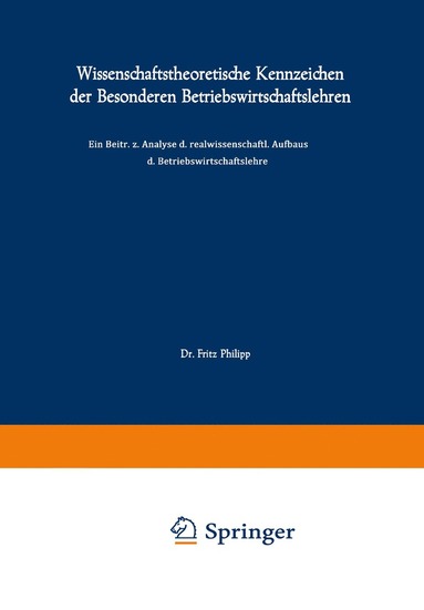 bokomslag Wissenschaftstheoretische Kennzeichen der Besonderen Betriebswirtschaftslehren