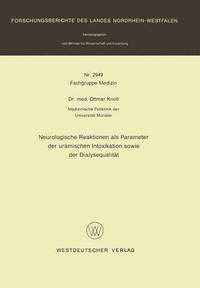 bokomslag Neurologische Reaktionen als Parameter der urmischen Intoxikation sowie der Dialysequalitt