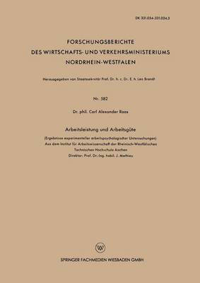 Carl Alexander Roos - Arbeitsleistung und Arbeitsgüte, Häftad