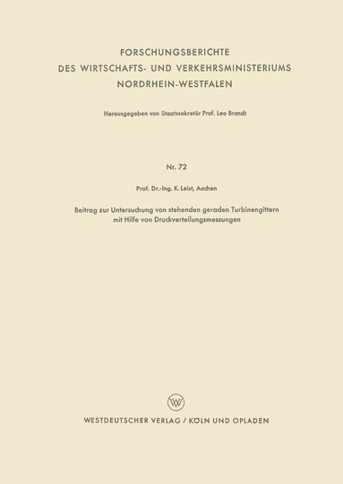 bokomslag Beitrag zur Untersuchung von stehenden geraden Turbinengittern mit Hilfe von Druckverteilungsmessungen