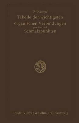 bokomslag Tabelle der Wichtigsten Organischen Verbindungen Geordnet Nach Schmelzpunkten