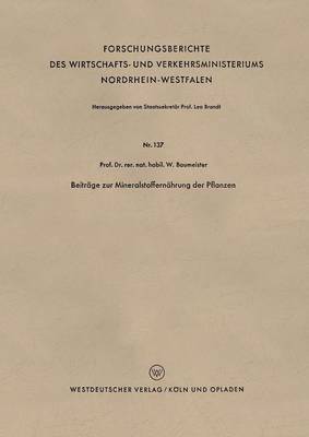 bokomslag Beiträge Zur Mineralstoffernährung Der Pflanzen
