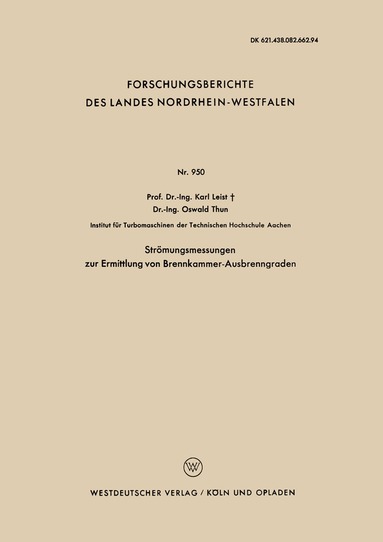 Karl Leist - Strömungsmessungen zur Ermittlung von Brennkammer-Ausbrenngraden, Häftad