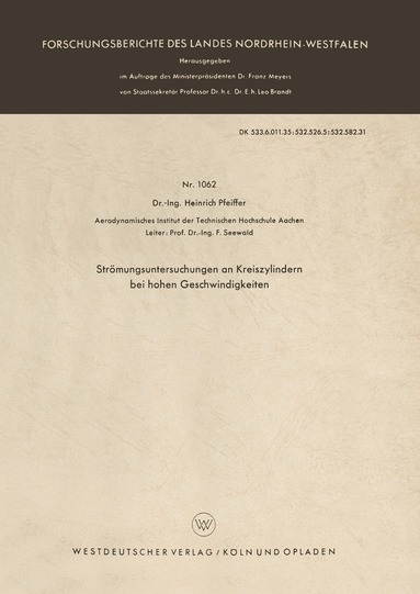 Heinrich Pfeiffer - Strömungsuntersuchungen an Kreiszylindern bei hohen Geschwindigkeiten, Häftad