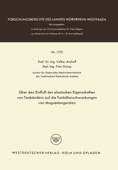 Volker Aschoff - Über den Einfluß der elastischen Eigenschaften von Tonbändern auf die Tonhöhenschwankungen von Magnettongeräten, Häftad